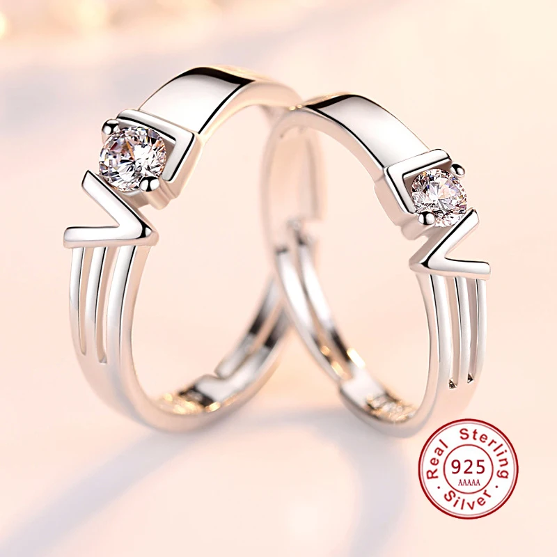 S925 Sterling Silver Jewelry Couple Rings Love Shape Zircon Women
