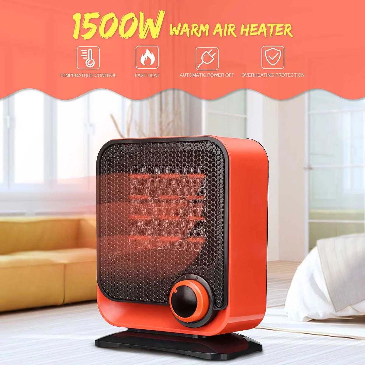 

Christmas Gifts 1500W 220V Electric Mini Fan Heater Warm Air Winter Warmer Fan Thermostatic Air Conditioner 2 Heat Setting