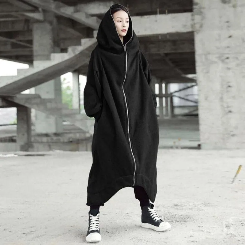 Women Asymmetrical Solid Outerwear Spring Autumn Hooded Long Sleeve Long Sweatshirt Casual Pockets Loose Coat Women Asymmetrical Solid Outerwear Spring Autumn Hooded Long Sleeve Long Sweatshirt Casual Pockets Loose Coat