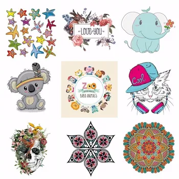 

Pulaqi Iron On Skull Rose Patches Heat Thermal Transfer Stickers For T-shirt Clothes Appliqued Cute Animal Garment Accessories H