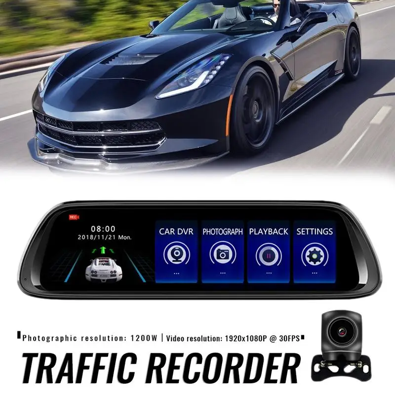 

10 Inch Rearview Mirror 1080P 140 Degree Angle G-Sensor Mobile Detection Dual-lens Reversing Image Traffic Recorder Rear Camera
