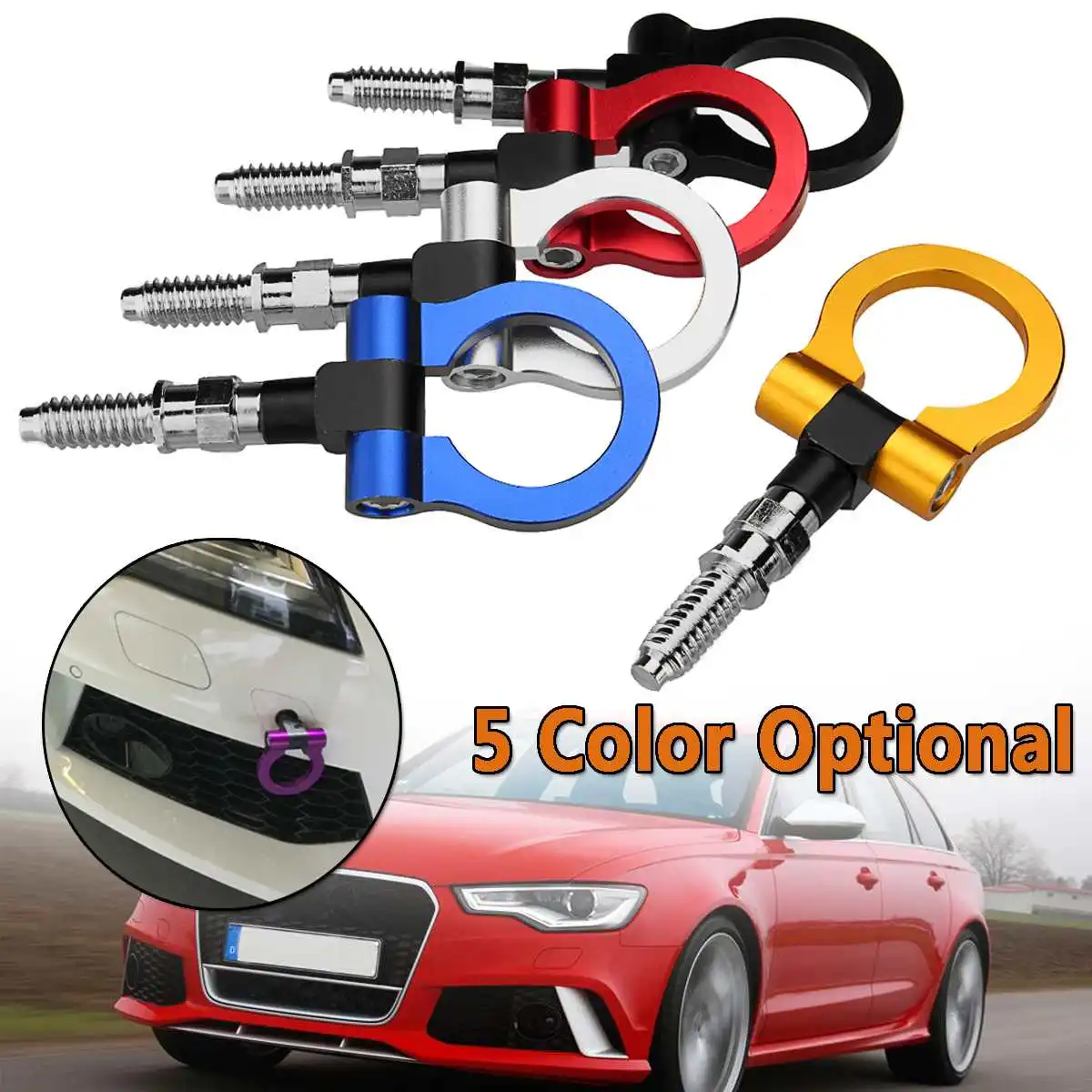 Silver Front Rear Bumper Ring Screw On Towing Tow Hook Bar for BMW European Car