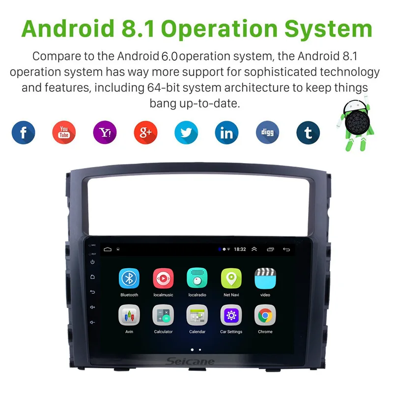 Discount Seicane Car Radio For Mitsubishi PAJERO V97/V93 2006 2007 2008 2009 2010 2011-2013 Android 8.1 9 inch 2Din GPS Multimedia Player 1
