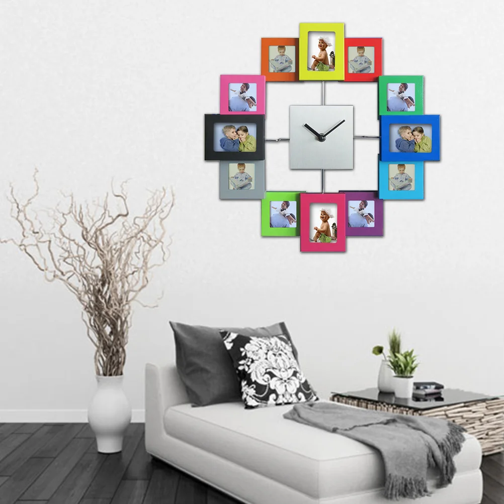 Marco de fotos de 14 pulgadas reloj de moda marco de fotos de Metal Reloj de pared pintura de Color reloj de marco de aluminio sin batería Marco de fotos de 14 pulgadas reloj de moda marco de fotos de Metal Reloj de pared pintura de Color reloj de marco de aluminio sin batería