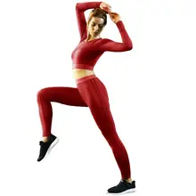 Женский Повседневный однотонный короткий топ с длинными рукавами весна/осень/лето короткие леггинсы костюмы спортивные комплекты для йоги спортивная одежда