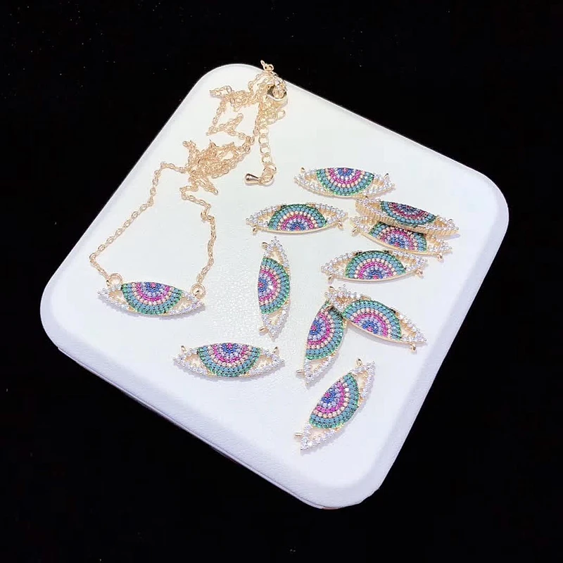 6PCS ZYZ-N9575 Colorful Cubic Zirconia Micro Pave CZ Zircon Eye Pendant Necklace | Украшения и аксессуары