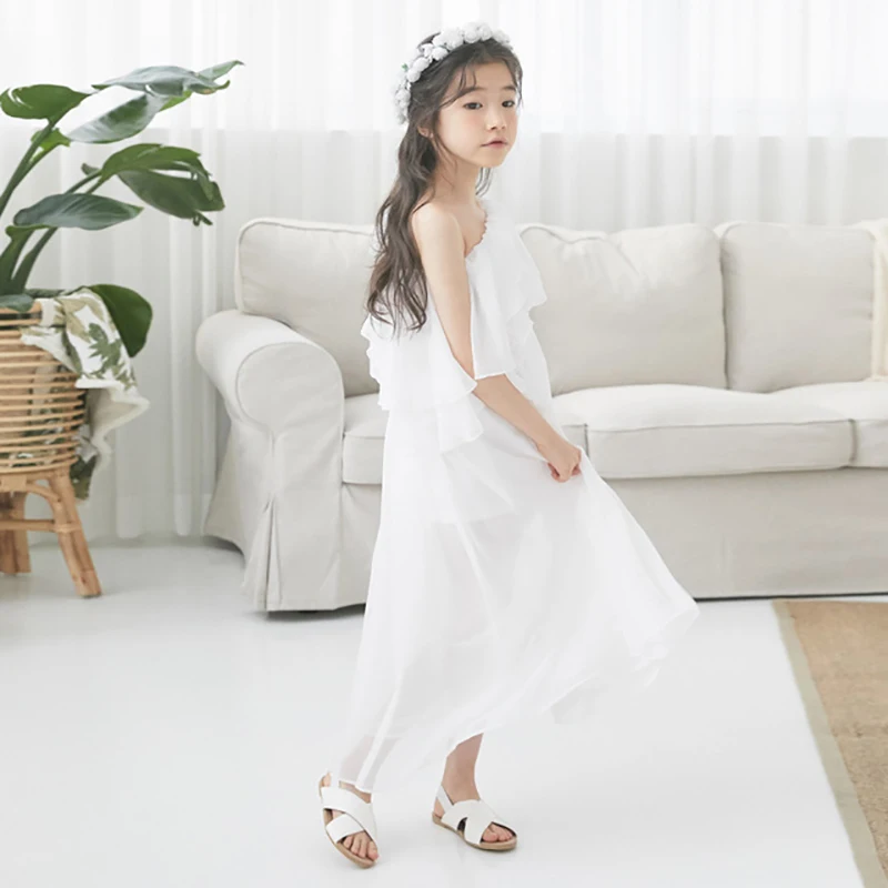 

2019 New Girls Dress for Summer Kids White Lace Dresses Children Casual Clothes Big Girls Beach Dress 6 8 10 to 16 Years B7A107A