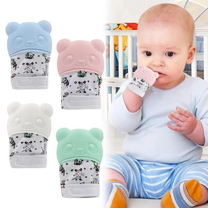 Cute Panda Silicone Baby Teether Teething Glove Toddler Sound Chewable Gift Nursing Mittens Alleviate Tooth Pain for Baby Care