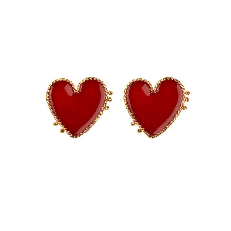 

New Design Punk Gold Red Heart Stud Earrings For Women Bohemian Big Stud Earring Wedding Gift