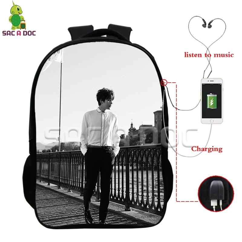 

Kpop Super Junior Kyu Hyun Ye Sung Multifunction School Bags for Teenagers USB Charging Headphone Jack Laptop Travel Rucksack