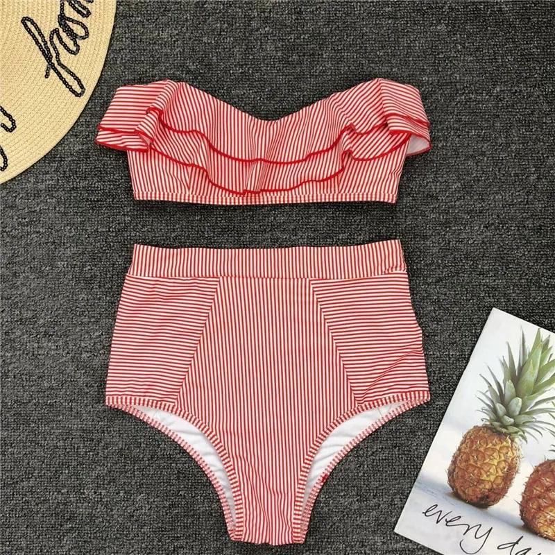 Женский купальник с оборками и высокой талией бандо maillot de bain biquinis комплект из