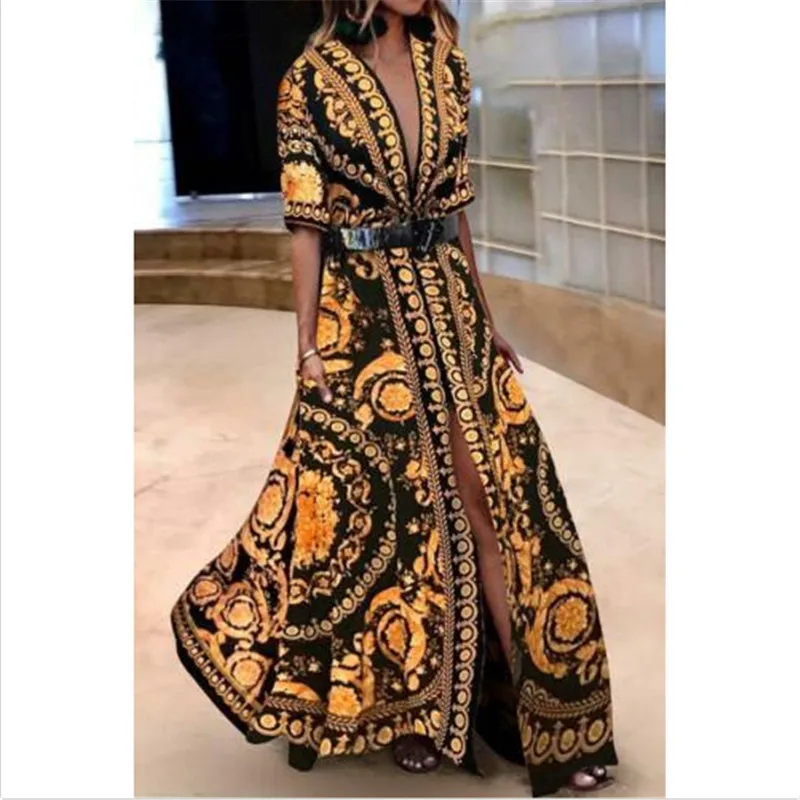 Dresses Woman Party Night Boho Womens Holiday Short Sleeve Floral Maxi Ladies Summer Beach Party Dress Short Sleeve V-neck New