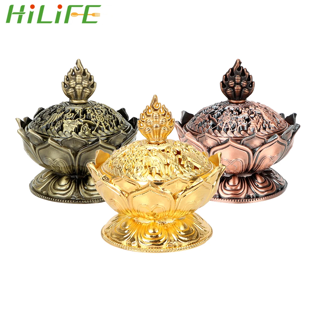 

HILIFE Zinc Alloy for Home Office Teahouse Use Lotus Flower Sandalwood Censer Chinese Buddha Incense Holder Incense Burner