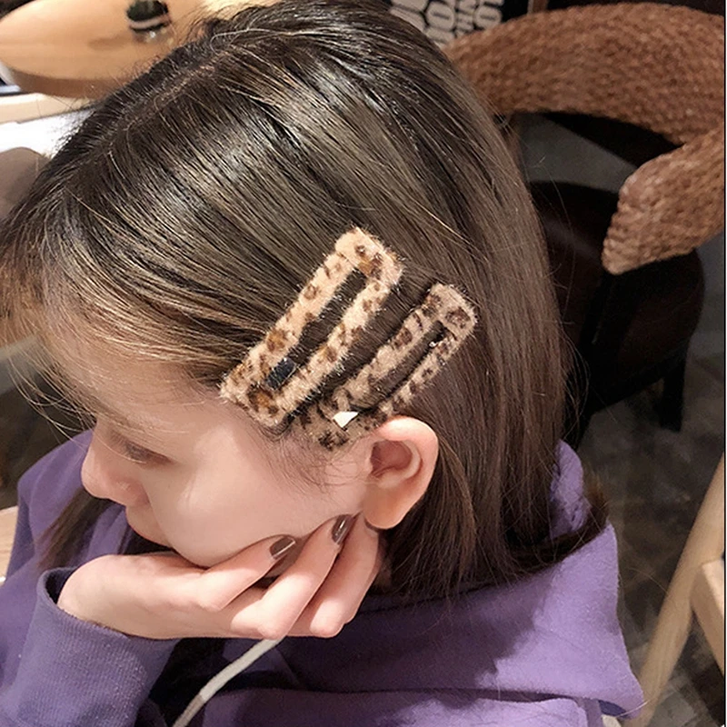 

Fashion Women Leopard Plush Bobby Snap Stick Pin Barrette Clip Hair Accessories