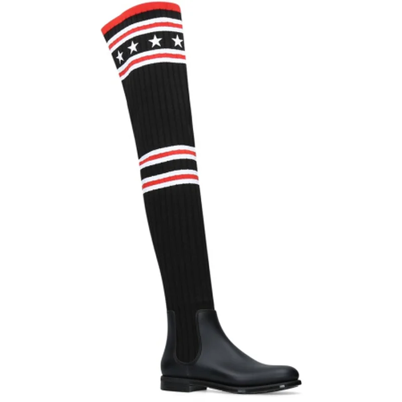 

Genuine Leather Over Knee Boots Women Toe Elastic Stretch Thick Heel Thigh High Riding Boots Luxury Shoes Women Designers
