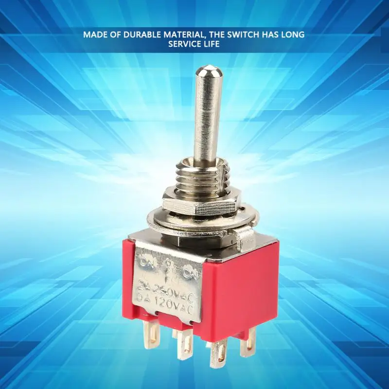 10Pcs ON OFF ON Momentary Toggle Switch DPDT 6 Pin 6mm 2A/250VAC 5A