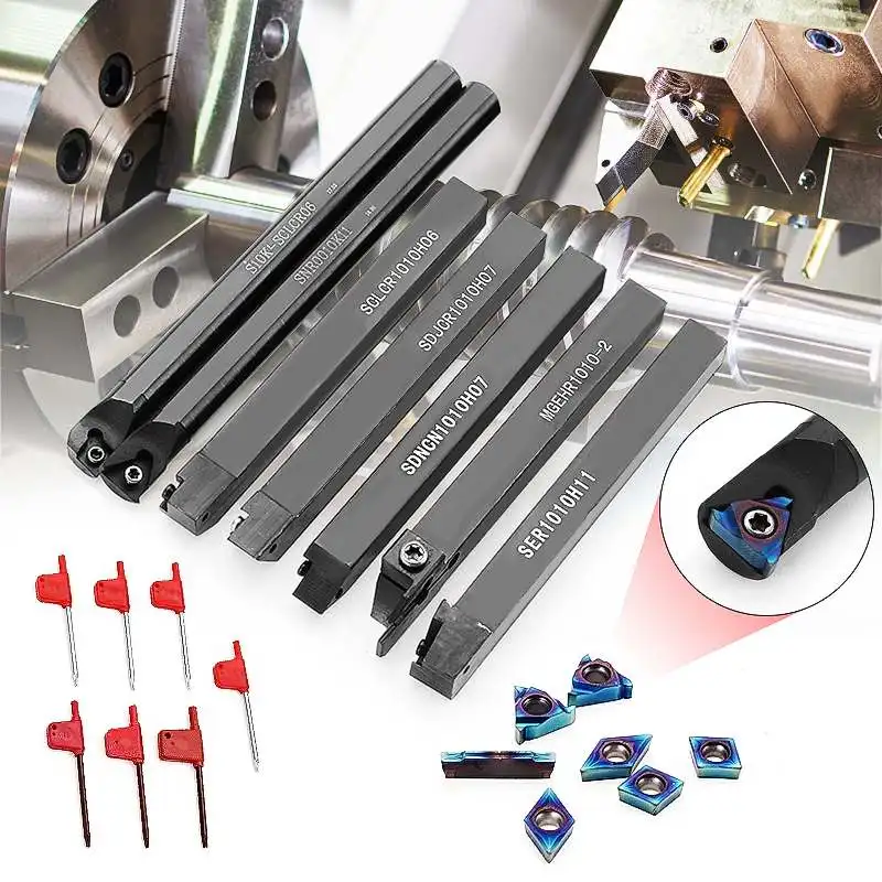 

New 7pcs 10mm Shank Lathe Turning Tool Holder Boring Bar With Blue Nan o Carbide Inserts For Lathe Turning Tools