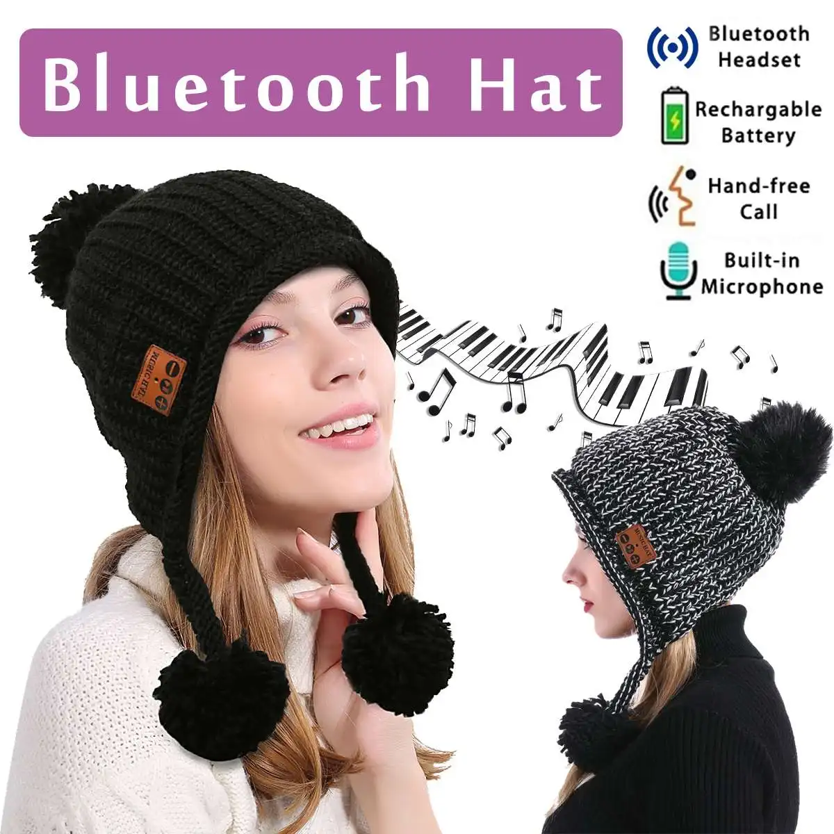 KINCO Winter Wireless bluetooth Headset Hat for Woman bluetooth V4.2