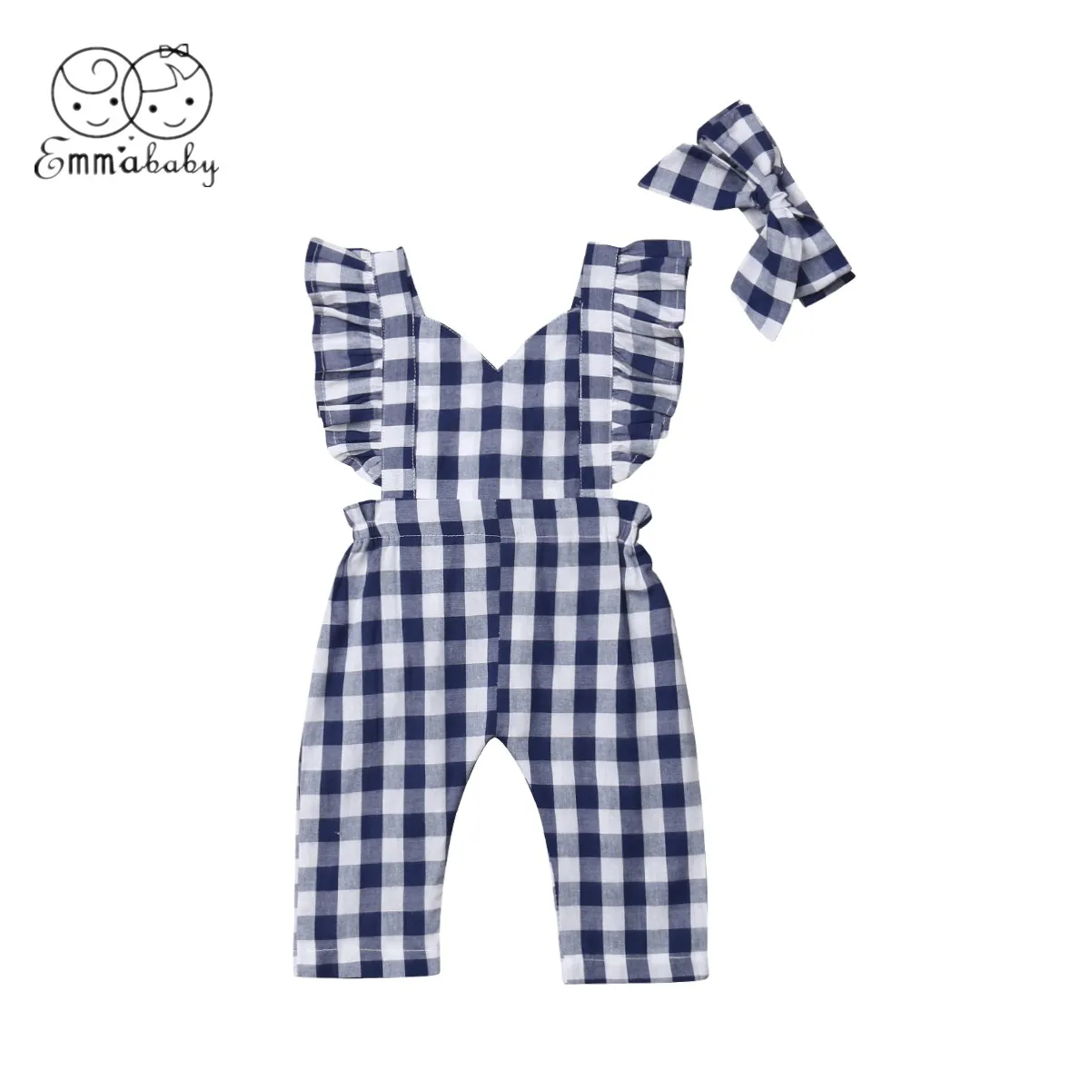 

2019 Emmababy Cute Kids Baby Girls Plaids Bib Pants Romper Jumpsuit Overalls Outfits Clothes 0-3T