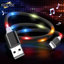 KISSCASE светодиодный голос Тип управления C кабель для samsung S8 S9 плюс Примечание 8 9 быстро устройство для зарядки Кабели USB tipo C kabel шнур