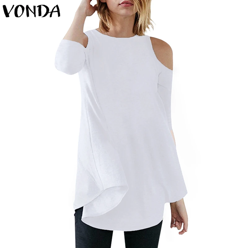 VONDA Oversized Women Solid Blouses Tees 2019 Autumn