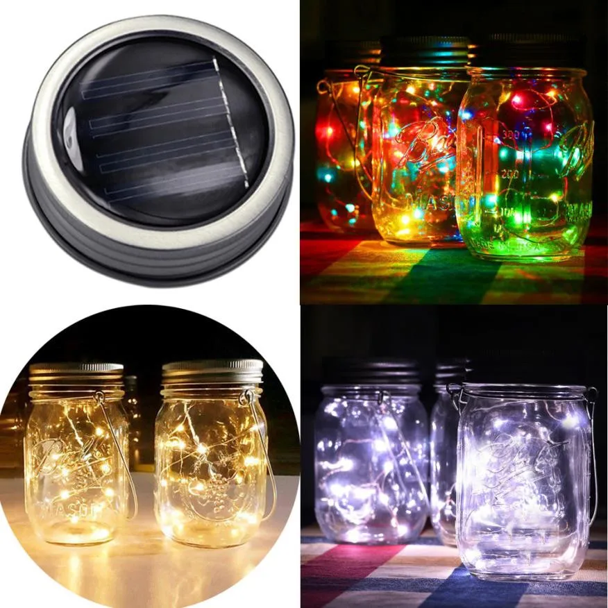 

LED Fairy Light Solar For Mason Jar Lid Insert Color Changing Garden Decor 2018 Hot Sale christmas lights outdoor wedding decor
