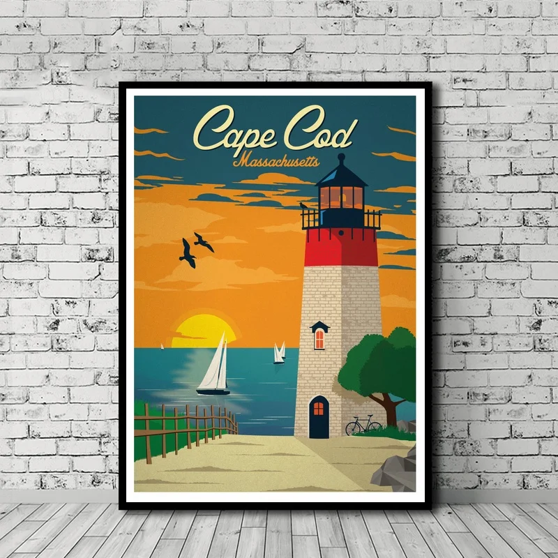 Vintage Travel Poster Cape Cod Poster Canvas Print Wall Art Decor No