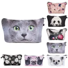 Объемный органайзер для животных, косметички для девочек, милые собака и кошка, мопс, цветы, узор, клатч, сумки для макияжа, необходимые для женщин, туристический подарок