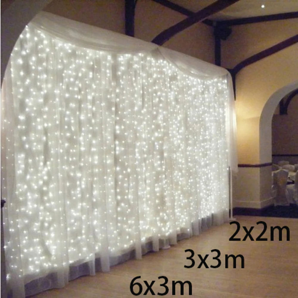 Tanie 2x2 3x3 6x3 m sopel Led Led zasłony String Fairy światła 300 Led boże narodzenie boże narodzenie ślub ogród Party Garland Decor 600 na świeżym powietrzu