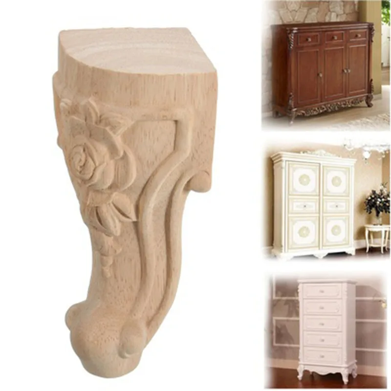Preise 4 Pcs 15*6cm Holz Geschnitzte rose fuß Rahmen Decor Möbel Tisch Handwerk Unlackiert Tür Dekor Wand Kunst