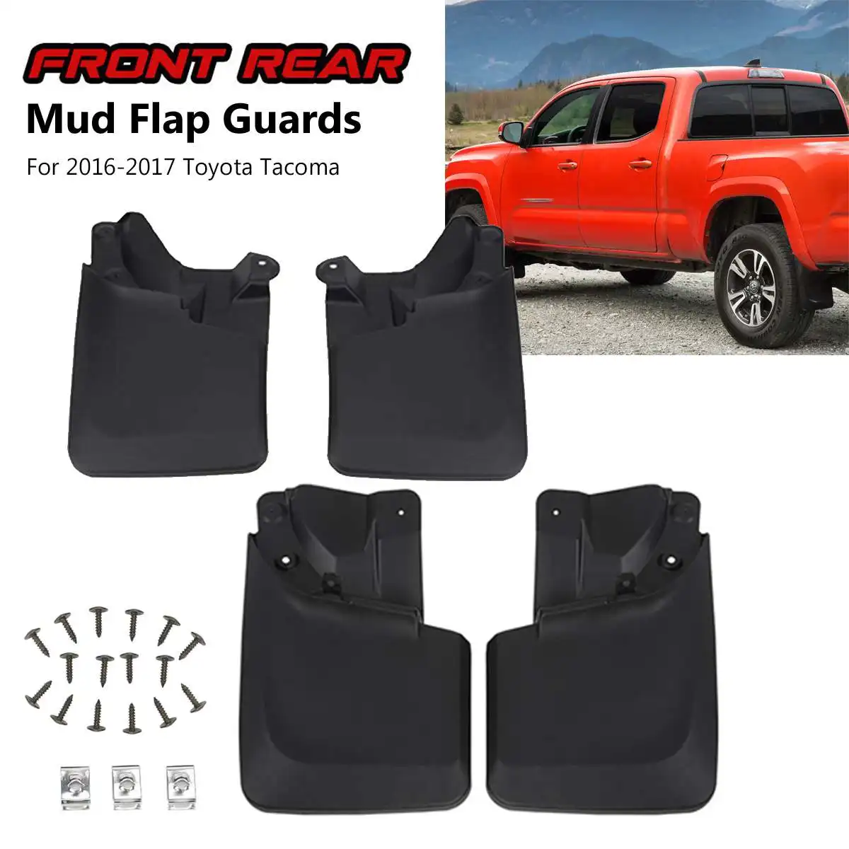 

4Pcs Car Rear Front Mudguards Molded Splash Mud Guards Flaps for Fender Flares Accessories Protctor for Toyota Tacoma 2016-2017