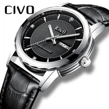 CIVO для мужчин водостойкие Дата календари аналоговые часы пояса из натуральной кожи часы мужские часы черный бизнес повседневное кварцевые