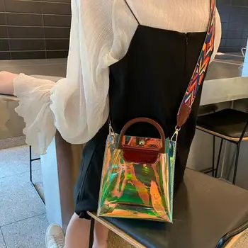 

Transparent Handbag Holographic Satchels Lady Purse Clutch Women Chain Messenger Bag Large Capacity Laser Lock Bag