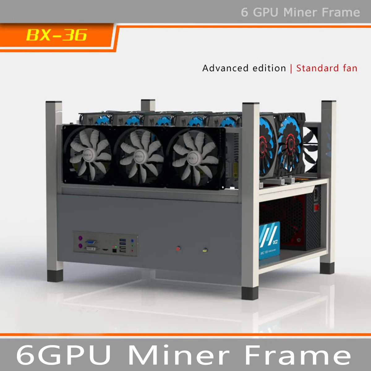 6GPU Miner Frame 6 Fans Coins Open Air Mining Frame Rig Case ETH Ethereum BX36