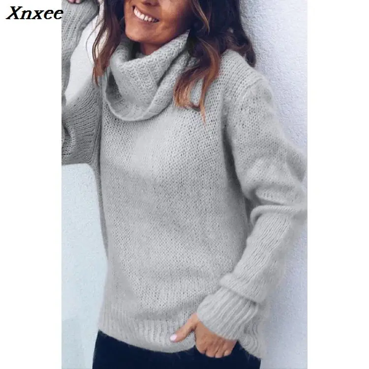 ladies Europe style and American winter turtleneck collar loose solid female sweaters pullover long sleeve chic woman sweater ladies Europe style and American winter turtleneck collar loose solid female sweaters pullover long sleeve chic woman sweater