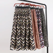 Сезон: весна–лето чешские Геометрическая плиссированные юбки Для женщин Винтаж Высокая Талия леопардовая юбка ол тонкий печати юбка-трапеция Mw646
