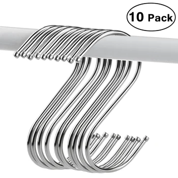 

10pcs S-shaped Anti-rust Stainless Steel Hangers Hooks Pothooks - Size L (Silver)