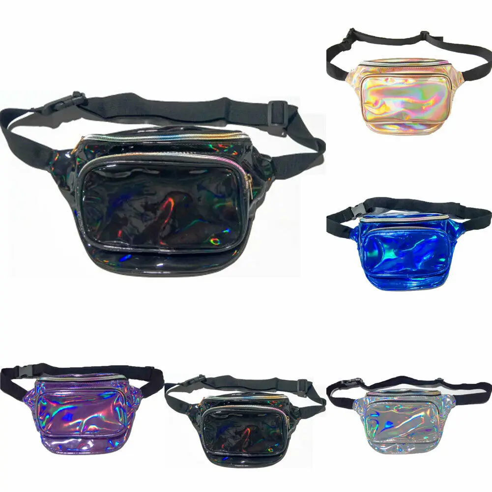 

Holographic Fanny Pack Iridescent PU Laser Bumbag Waist Pack Crossbody Hip Travel Bag Black Blue Gold Purple Silver