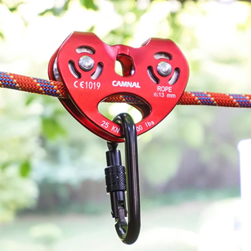 

25KN Double Sheave Rope Cable Pulley for Mountain Rock Tree Climbing Zipline