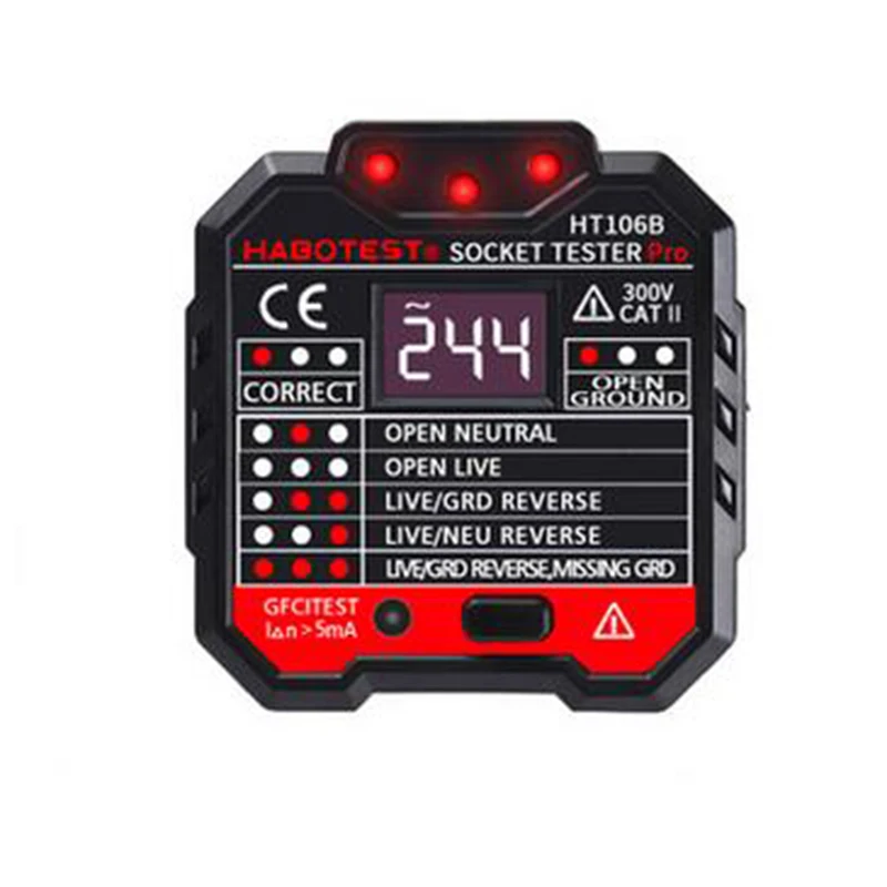 

HT106B Advanced Electric Socket Tester GFCI Test Mains Fault Checker Quality
