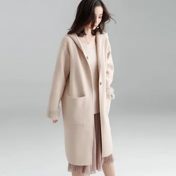 

2018 autumn and winter clothing new double-faced fleece coat women's fashion hooded overcoat loose trench women winter k706