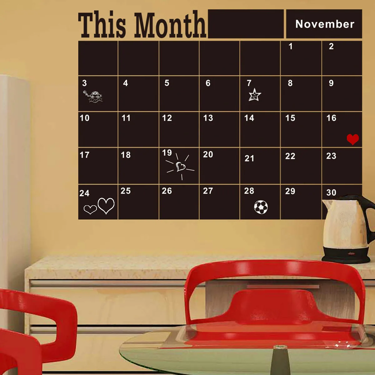 

58x43cm Black Color Calendar Time Wall Stickers Per Moon Planning Wallpaper Children DIY Blackboard Sticker Diary Planners Sheet