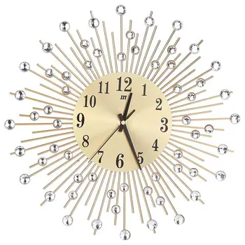 

Wall Clock Diamonds Decorative Round Clock Metal Living Room Decor Quiet Quartz Clocks Modern Minimalist Clocks