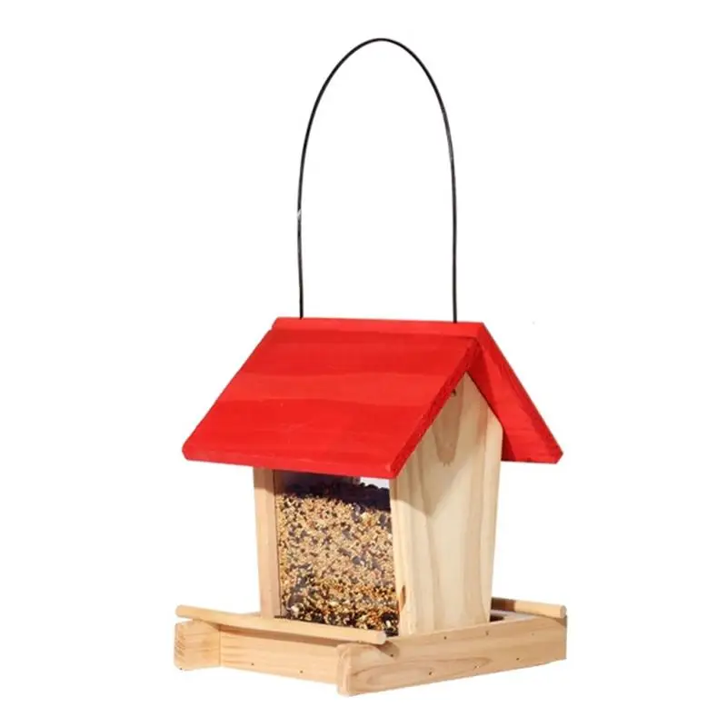 

Outdoor House Theme Bird Feeder Red Hanging Rainproof Balcony Villa Bird Food Box Wild Bird Food Storage 2019 New