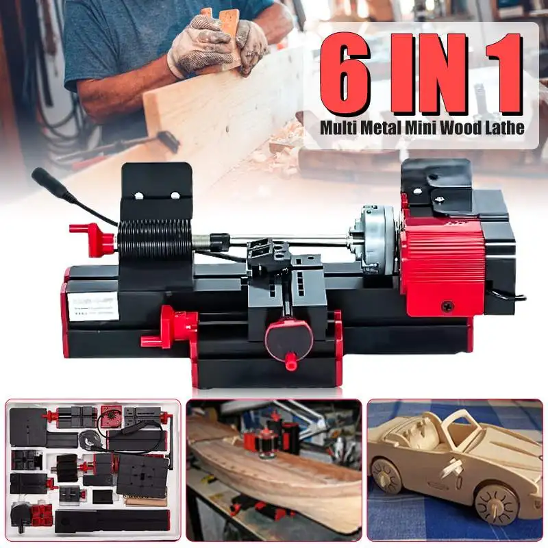 

DIY 6 In 1 Multi Metal Mini Wood Lathe Motorized Jig-saw Grinder Driller Milling CNC Wood Lathe Woodworking Machinery DC 12V