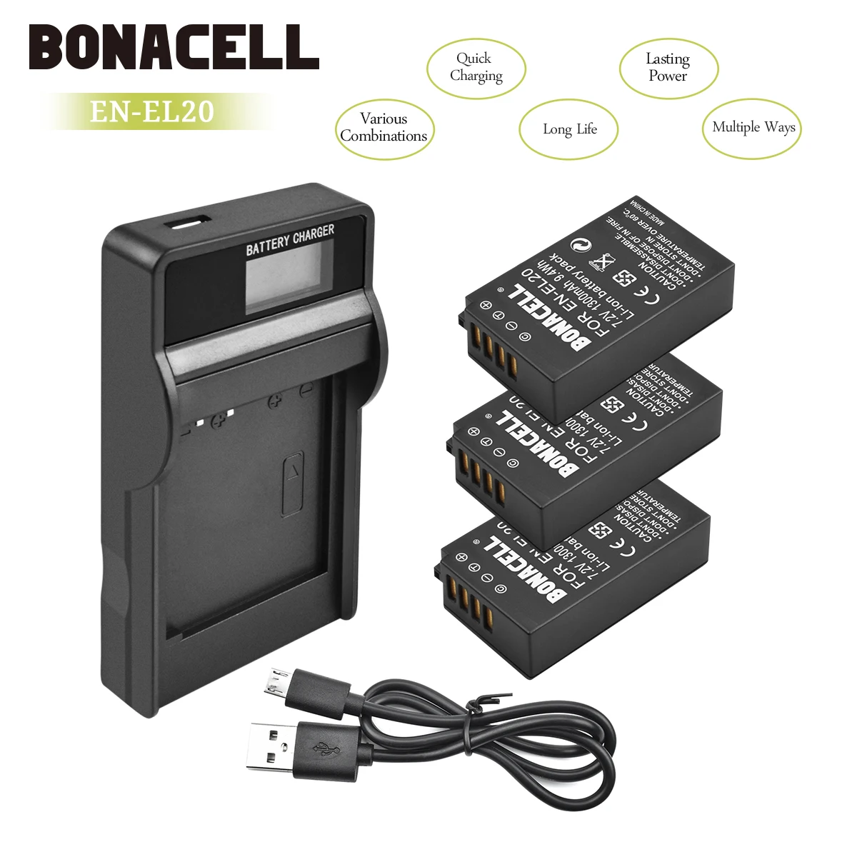 Bonacell 7,2 V 1300mAh EN-EL20 EN EL20 ENEL20 Аккумулятор для камеры+ ЖК-зарядное устройство для цифровой камеры Nikon EN-EL20a 1 J1 J2 J3 S1 L10