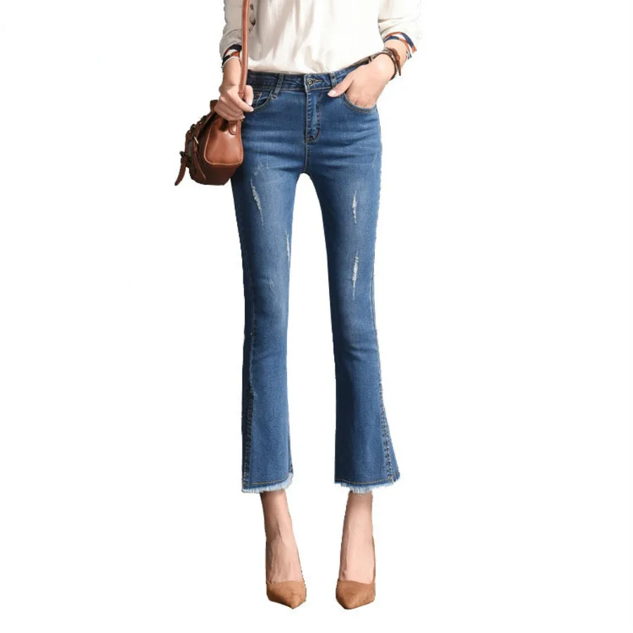 

Spring Summer Stretch Skinny Jeans Woman High Waist Slim Ankle Length Jeans For Women Denim Flare Capris Pants Jeans Female