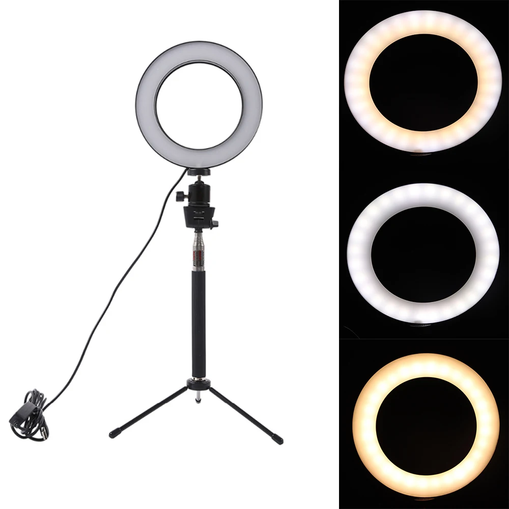 10 inch Ring Light on The Table 12W dimmable 2700-6500K Photo Light with Remote Control self-Timer Light Ring Light 3 Light Modes LED Video Light