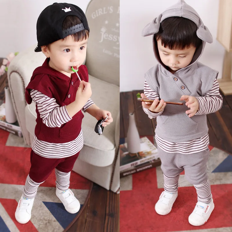 

Boys suit spring and autumn new 2019 out service three-piece long-sleeved hooded cotton children's clothing