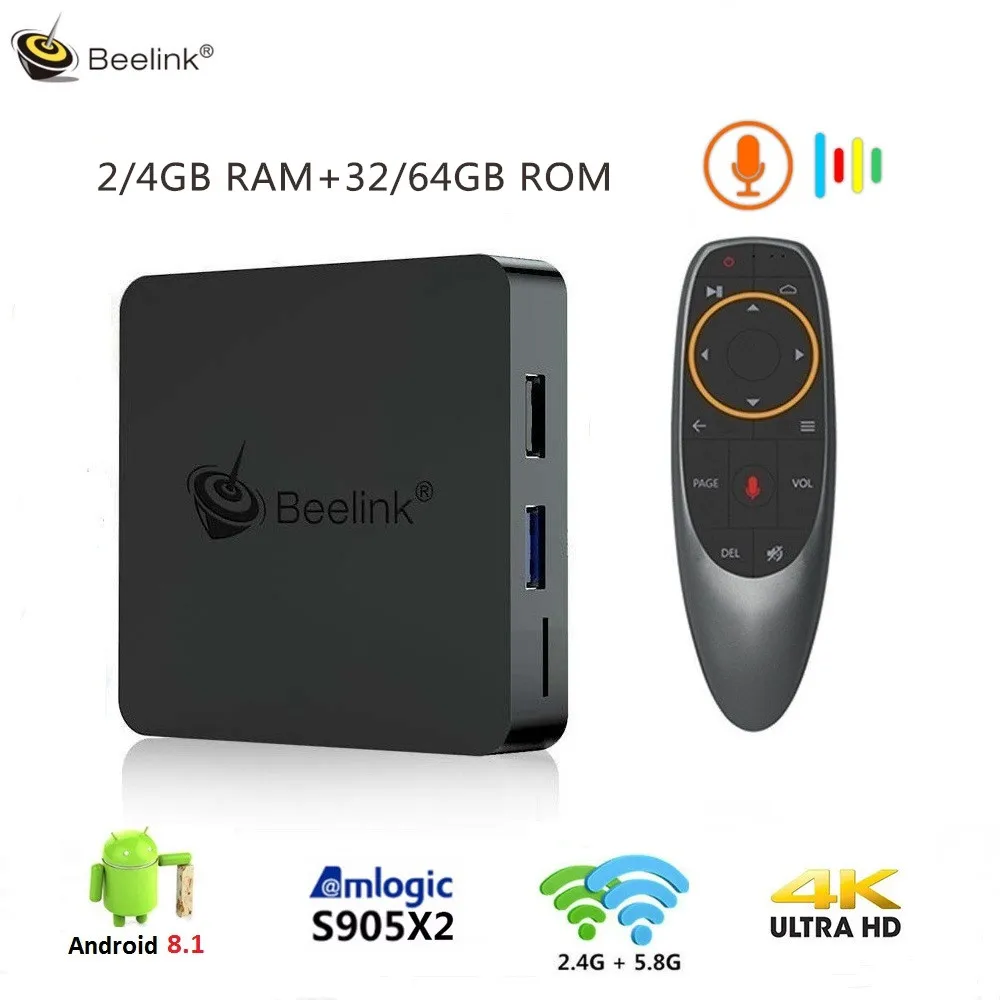 Мини смарт-ТВ-приставка Beelink GT1 Android 8,1 Amlogic S905X2 голосовой Пульт 2 ГБ/4 ГБ ОЗУ 32 ГБ/64 Гб ПЗУ смарт-приставка медиаплеер